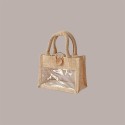 Shopper Busta Juta con Vetrina in PVC e Chiusura con Bottone il Legno 18+10xH13 cm 5 Pz [e0502d48]