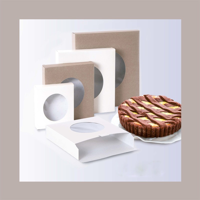 Scatola Porta Crostata 15x15H4cm in Cartoncino Avana con Finestra Ecolife 5 pezzi [a91e62b5]