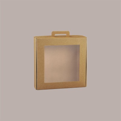 Scatola per Confezione Regalo 220x200H85 mm Valigetta Natale in Cartoncino Avana con Finestra PVC Gourmet 10 pezzi [eac9449b]