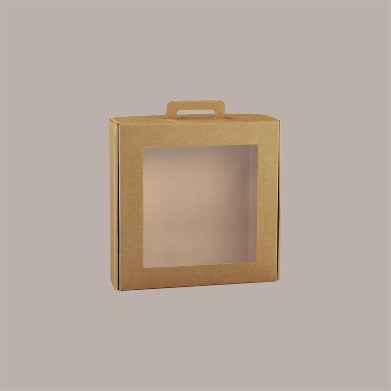 Scatola per Confezione Regalo 220x200H85 mm Valigetta Natale in Cartoncino Avana con Finestra PVC Gourmet 10 pezzi [eac9449b]