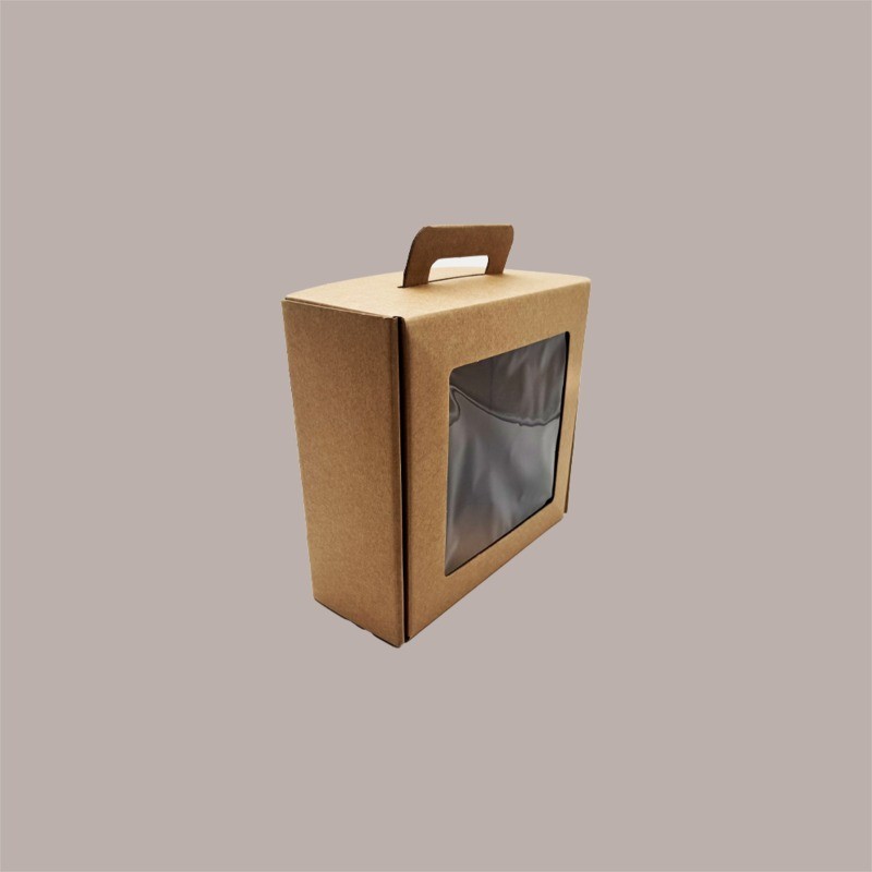 Scatola per Confezione Regalo 220x200H85 mm Valigetta Natale in Cartoncino Avana con Finestra PVC Gourmet 10 pezzi [33ef0796]
