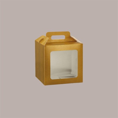 Scatola per Confezione Regalo Valigetta Natale in Cartoncino Skin Oro con Finestra PVC 210x210H210mm 10 pezzi [49b33b93]