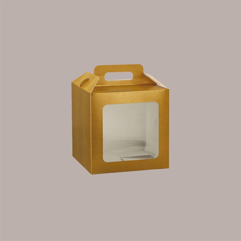 Scatola per Confezione Regalo Valigetta Natale in Cartoncino Skin Oro con Finestra PVC 210x210H210mm 10 pezzi [49b33b93]