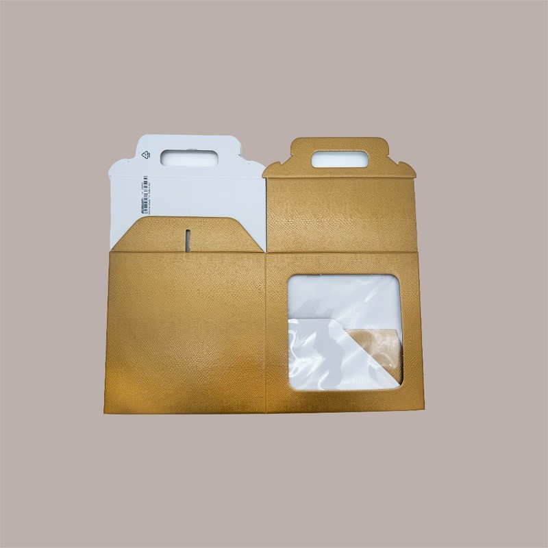 Scatola per Confezione Regalo Valigetta Natale in Cartoncino Skin Oro con Finestra PVC 210x210H210mm 10 pezzi [9095789e]