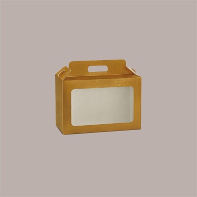 Scatola per Confezione Regalo Valigetta Natale in Cartoncino Skin Oro con Finestra 290x145H190mm 10 pezzi [39423aa8]