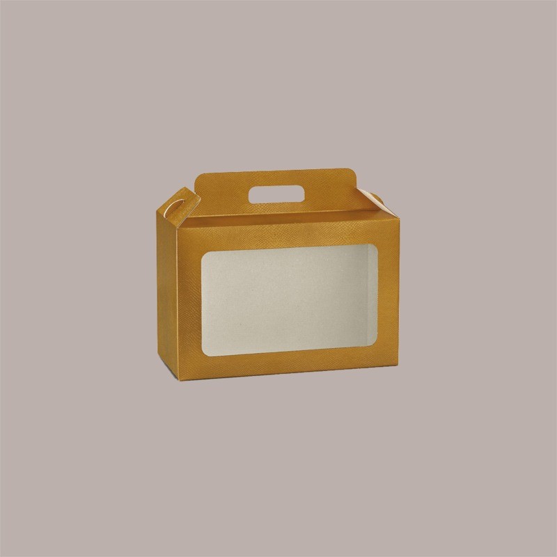 Scatola per Confezione Regalo Valigetta Natale in Cartoncino Skin Oro con Finestra 290x145H190mm 10 pezzi [39423aa8]