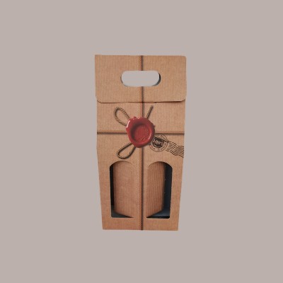 Scatola Porta 2 Bottiglie Olio Vino 750 ml in Carta Avana Grafica Ceralacca 180x90x390mm 10 Pezzi [deab44e6]