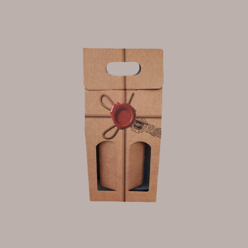 Scatola Porta 2 Bottiglie Olio Vino 750 ml in Carta Avana Grafica Ceralacca 180x90x390mm 10 Pezzi [deab44e6]