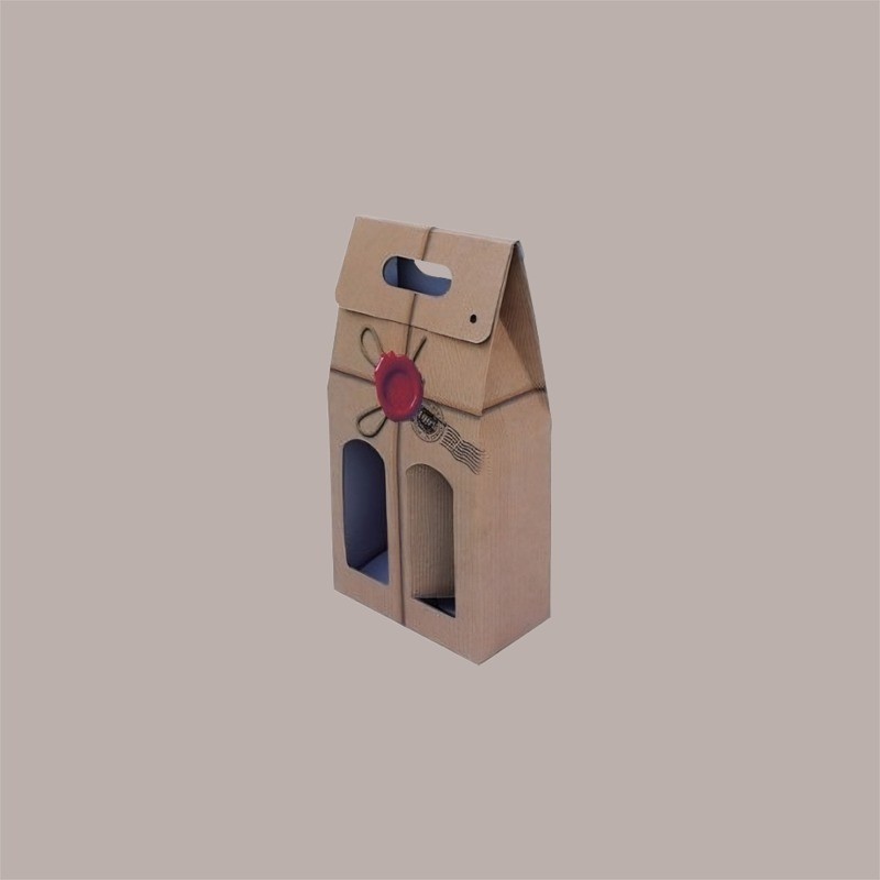 Scatola Porta 2 Bottiglie Olio Vino 750 ml in Carta Avana Grafica Ceralacca 180x90x390mm 10 Pezzi [1dee736e]