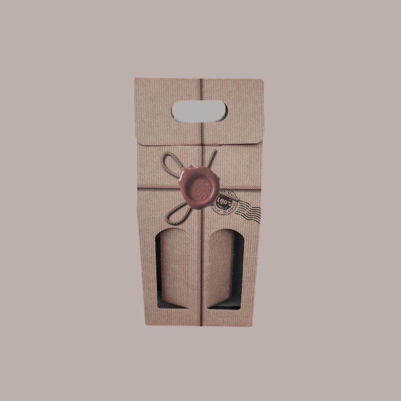 Scatola Porta 2 Bottiglie Olio Vino 750 ml in Carta Avana Grafica Ceralacca 180x90x390mm 10 Pezzi [18be3470]