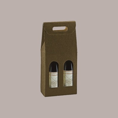Scatola Astuccio Porta 2 Bottiglie 750 ml Olio Vino in Cartoncino Marrone grafica effetto pelle 180x90x385mm 10 Pezzi [740467c6]