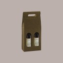 Scatola Astuccio Porta 2 Bottiglie 750 ml Olio Vino in Cartoncino Marrone grafica effetto pelle 180x90x385mm 10 Pezzi [740467c6]
