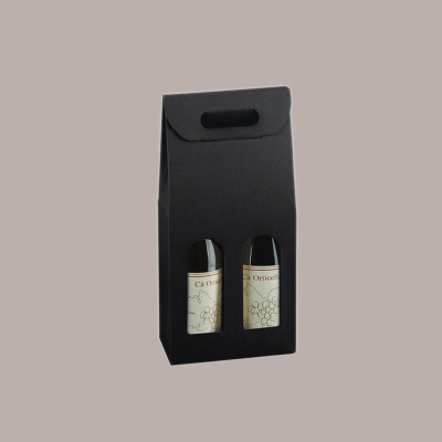 Scatola Astuccio Porta 2 Bottiglie 750 ml Olio Vino in Cartoncino Nero grafica effetto pelle 180x90H390mm 10 Pezzi [c627da5e]