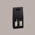Scatola Astuccio Porta 2 Bottiglie 750 ml Olio Vino in Cartoncino Nero grafica effetto pelle 180x90H390mm 10 Pezzi [c627da5e]