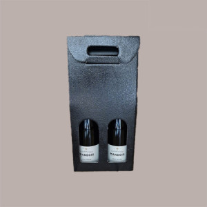 10 Pz Scatola Astuccio Porta 2 Bottiglie 750 ml Olio Vino in Cartoncino Nero grafica effetto pelle 180x90H390mm [9be537ea]