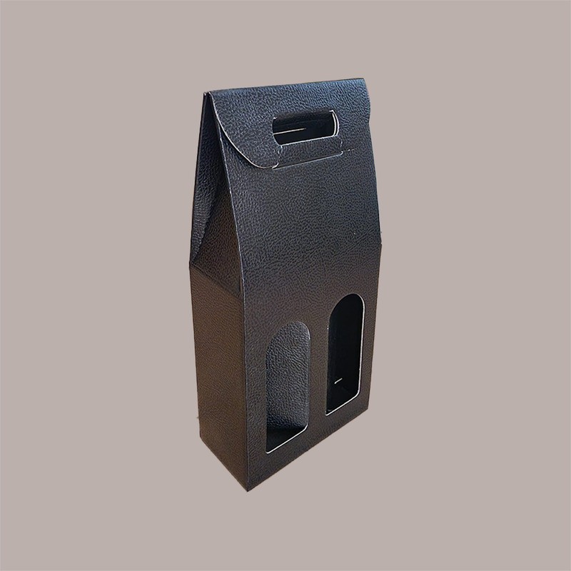 Scatola Astuccio Porta 2 Bottiglie 750 ml Olio Vino in Cartoncino Nero grafica effetto pelle 180x90H390mm 10 Pezzi [9b522a2b]