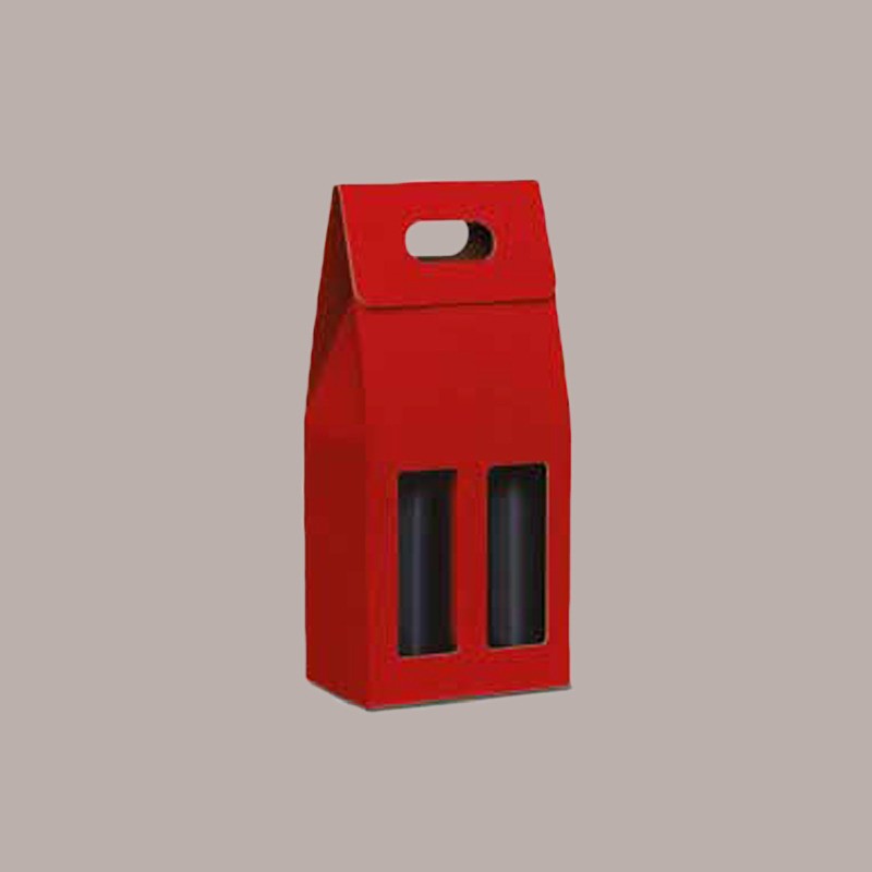 10 Pz Scatola Astuccio Porta 2 Bottiglie Olio Vino 750 ml in Cartoncino Onda Rosso 180x90H390mm [21b7bbce]