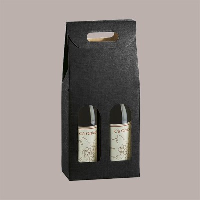 Scatola Astuccio Porta 2 Bottiglie 750 ml Olio Vino in Cartoncino grafica Seta Nero 180x90H385 mm 10 Pezzi [460b0c04]