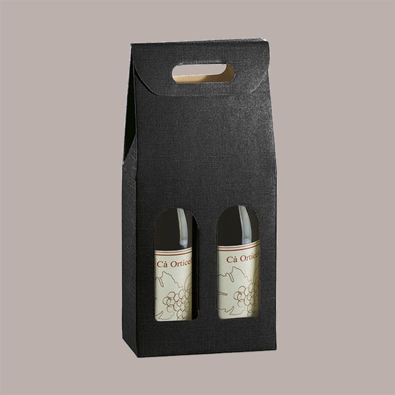 Scatola Astuccio Porta 2 Bottiglie 750 ml Olio Vino in Cartoncino grafica Seta Nero 180x90H385 mm 10 Pezzi [460b0c04]