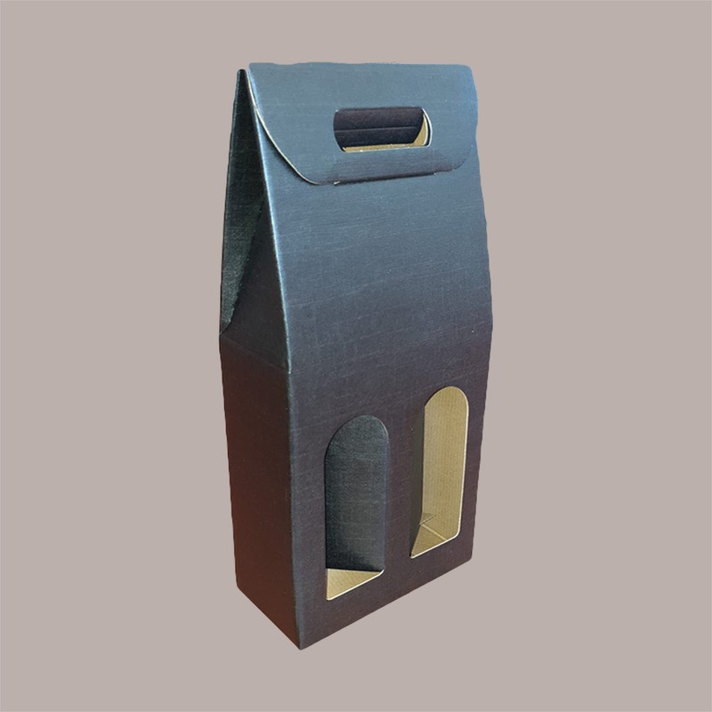 Scatola Astuccio Porta 2 Bottiglie 750 ml Olio Vino in Cartoncino grafica Seta Nero 180x90H385 mm 10 Pezzi [9f2d4f09]