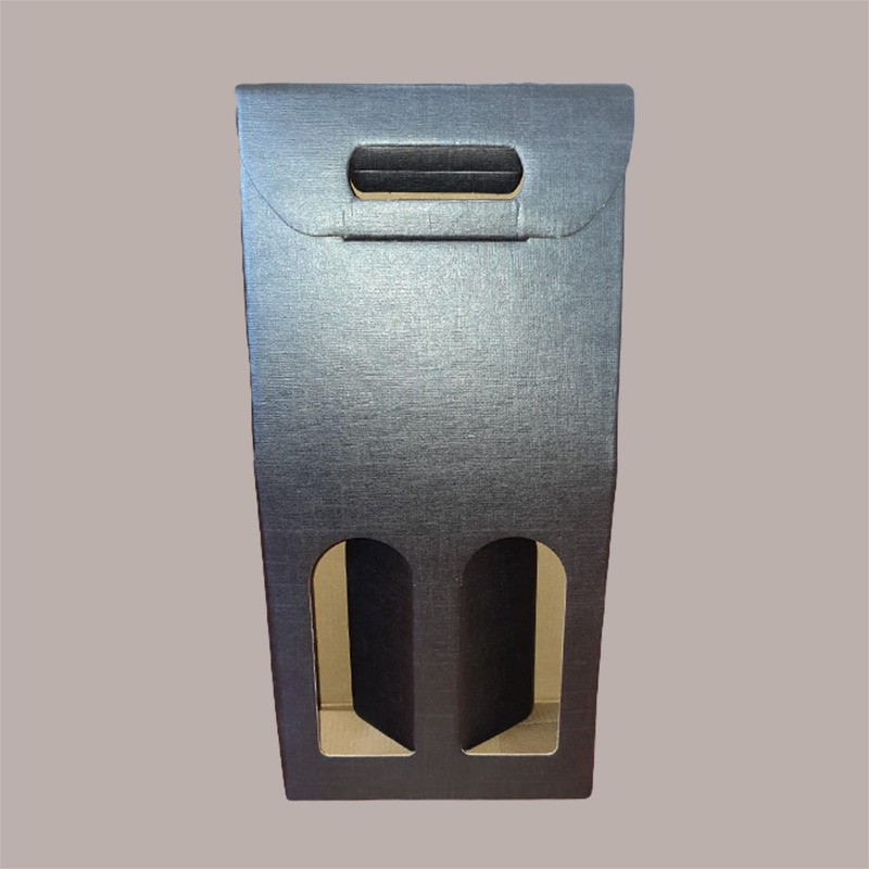 Scatola Astuccio Porta 2 Bottiglie 750 ml Olio Vino in Cartoncino grafica Seta Nero 180x90H385 mm 10 Pezzi [28308e0d]