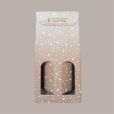 Scatola Porta 2 Bottiglie Olio Vino 750 ml in Carta Avana Grafica Stelle Bianche Galaxy 180x90H385mm 10 Pezzi [1e840f69]