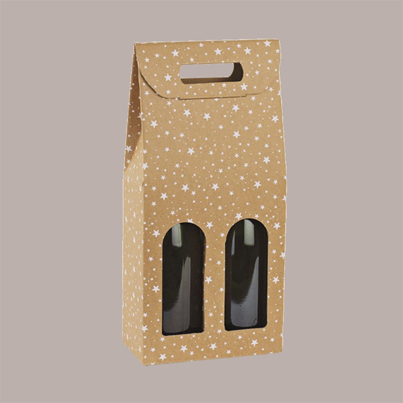 Scatola Porta 2 Bottiglie Olio Vino 750 ml in Carta Avana Grafica Stelle Bianche Galaxy 180x90H385mm 10 Pezzi [acc98973]