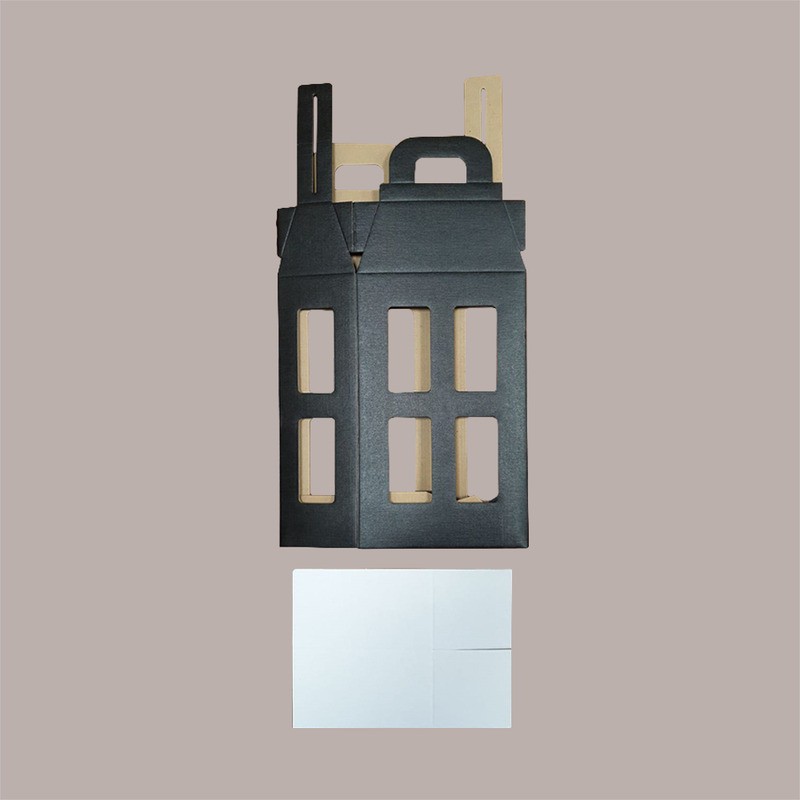 10 Pz Scatola Porta 2 Bottiglie 750 ml Olio Vino in Cartoncino grafica Seta Nero a forma di Lanterna 180x90H370mm [414b1be8]