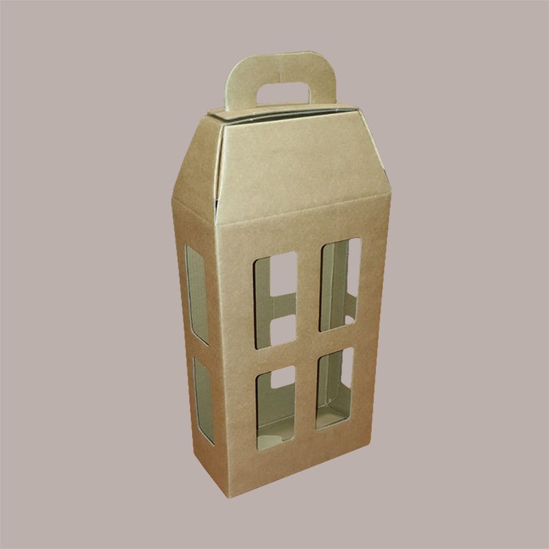 Scatola Porta 2 Bottiglie Olio Vino 750 ml in Carta Avana a Forma di Lanterna 180x90H370mm 10 Pezzi [a3d5b7fd]