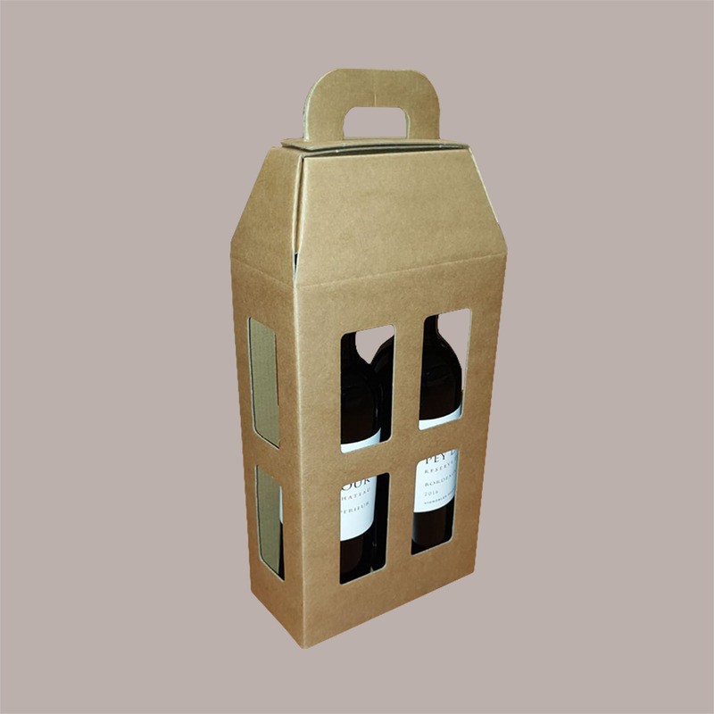 Scatola Porta 2 Bottiglie Olio Vino 750 ml in Carta Avana a Forma di Lanterna 180x90H370mm 10 Pezzi [7af3f4f0]