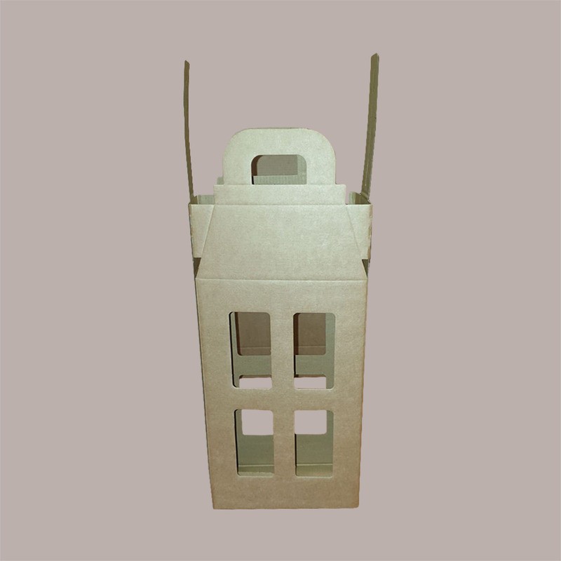 Scatola Porta 2 Bottiglie Olio Vino 750 ml in Carta Avana a Forma di Lanterna 180x90H370mm 10 Pezzi [7fa3b3ee]