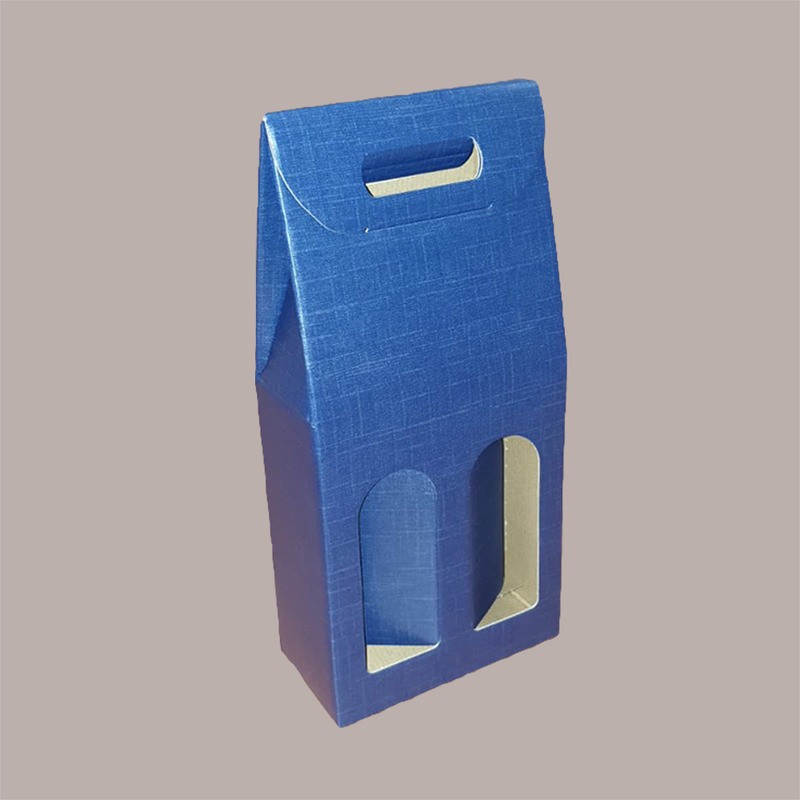 Scatola Confezione Regalo Porta 2 Bottiglie Olio Vino 750 ml in Carta Grafica Juta Blu 180x90H385mm 10 Pezzi [550ee6be]