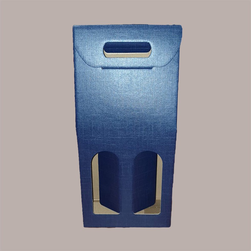 Scatola Confezione Regalo Porta 2 Bottiglie Olio Vino 750 ml in Carta Grafica Juta Blu 180x90H385mm 10 Pezzi [8c28a5b3]