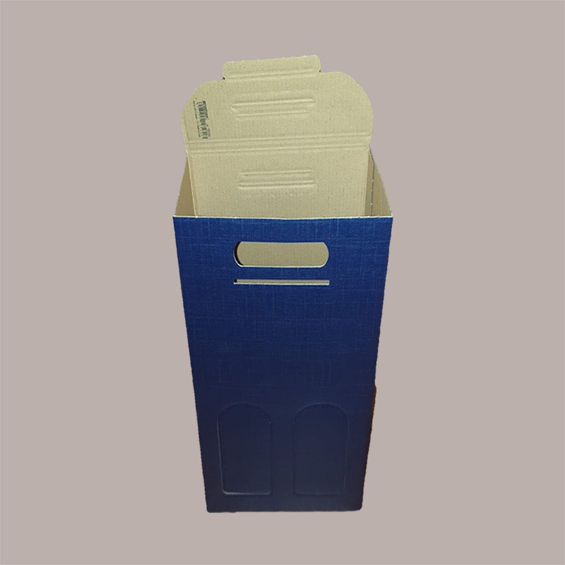 Scatola Confezione Regalo Porta 2 Bottiglie Olio Vino 750 ml in Carta Grafica Juta Blu 180x90H385mm 10 Pezzi [3b3564b7]
