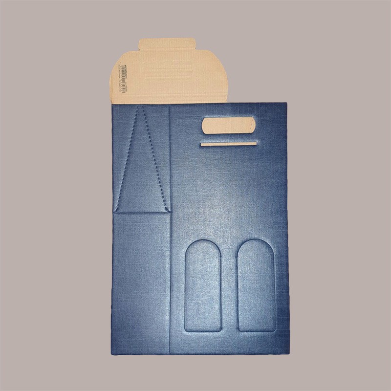 Scatola Confezione Regalo Porta 2 Bottiglie Olio Vino 750 ml in Carta Grafica Juta Blu 180x90H385mm 10 Pezzi [3e6523a9]