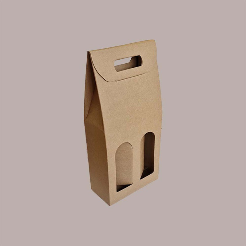 Scatola Confezione Regalo Porta 2 Bottiglie Olio Vino 750 ml in Carta Avana Liscio 180x90H385mm 10 Pezzi [1718c7d7]