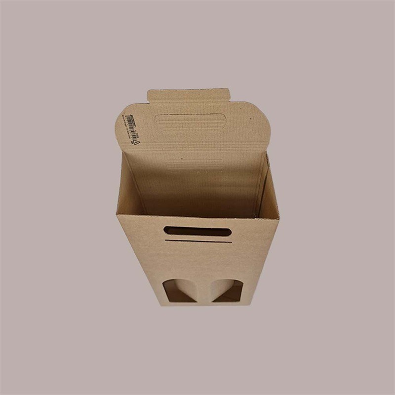 Scatola Confezione Regalo Porta 2 Bottiglie Olio Vino 750 ml in Carta Avana Liscio 180x90H385mm 10 Pezzi [792345de]