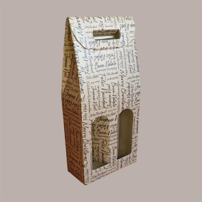 Scatola Astuccio Porta 2 Bottiglie 750 ml Olio Vino in Cartoncino Avana grafica Natale Words 180x90x385mm 10 Pezzi [df774a3f]