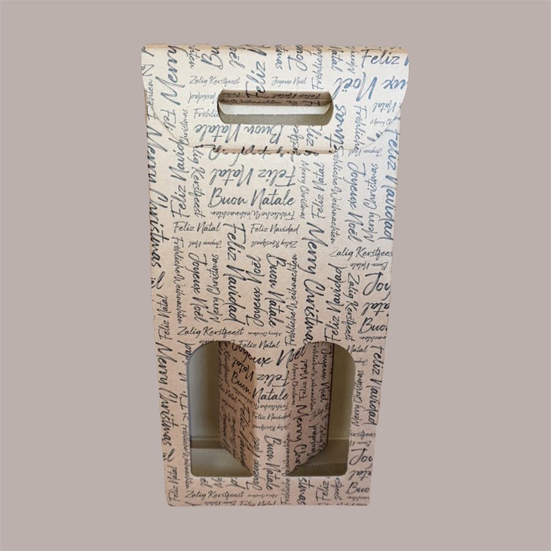 Scatola Astuccio Porta 2 Bottiglie 750 ml Olio Vino in Cartoncino Avana grafica Natale Words 180x90x385mm 10 Pezzi [06510932]