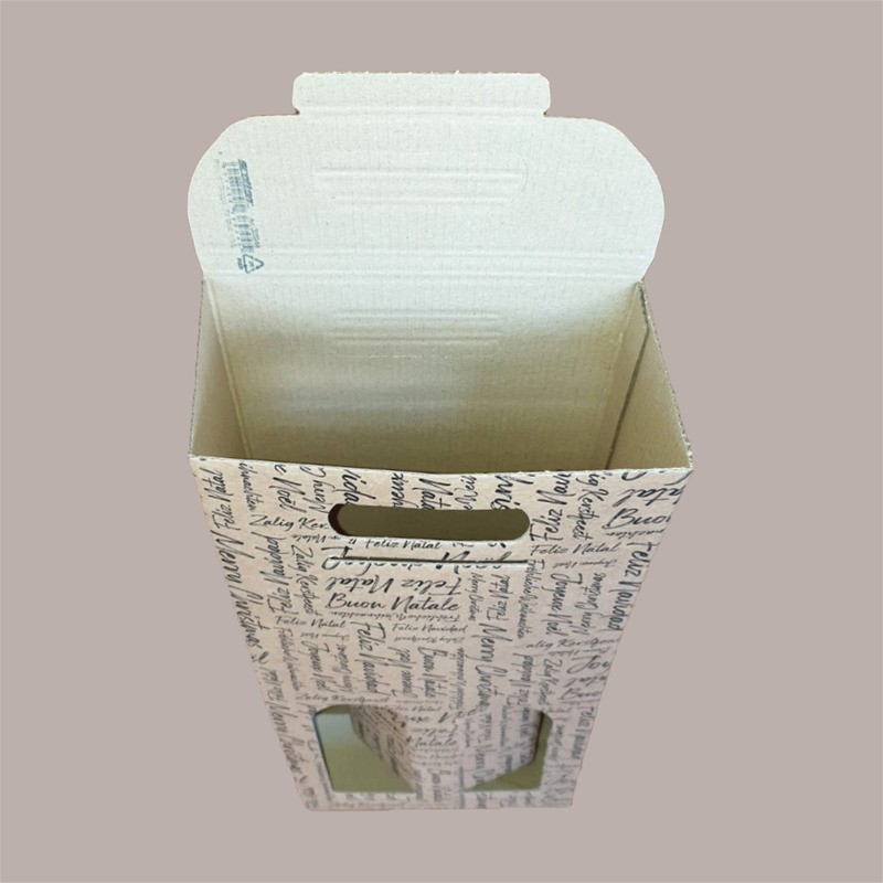 Scatola Astuccio Porta 2 Bottiglie 750 ml Olio Vino in Cartoncino Avana grafica Natale Words 180x90x385mm 10 Pezzi [b14cc836]