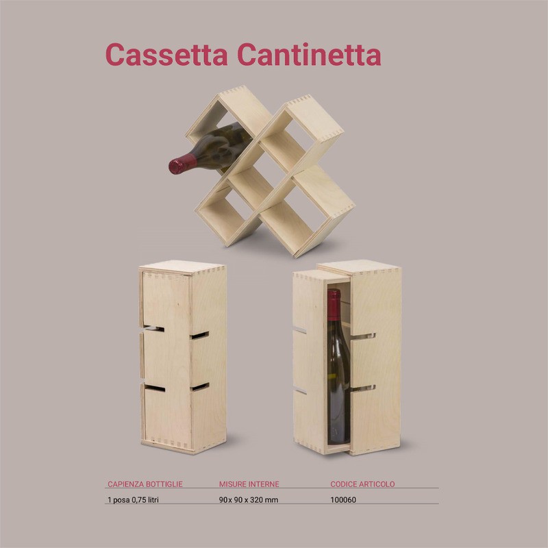 Scatola Porta 1 Bottiglia da 750 ml Cantinetta in Legno di Betulla Componibile [802cb8b1]