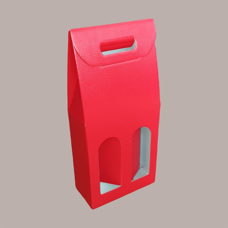 Scatola Astuccioo Porta 2 Bottiglie 750 ml Olio Vino in Cartoncino Rosso grafica effetto pelle 180x90H385mm 10 Pezzi [99145770]