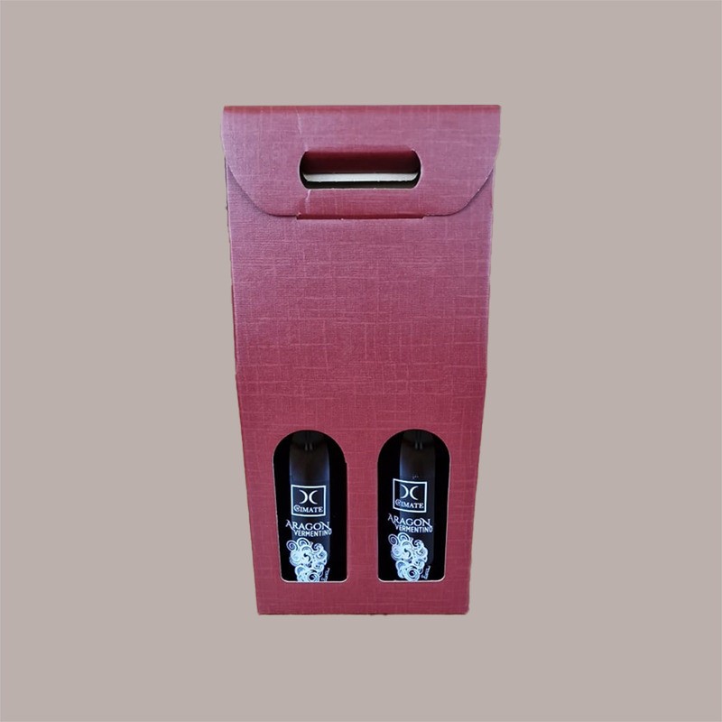 10 Pz Scatola Astuccio Porta 2 Bottiglie 750 ml Olio Vino in Cartoncino grafica Seta Bordeaux 180x90H385mm [993178c0]