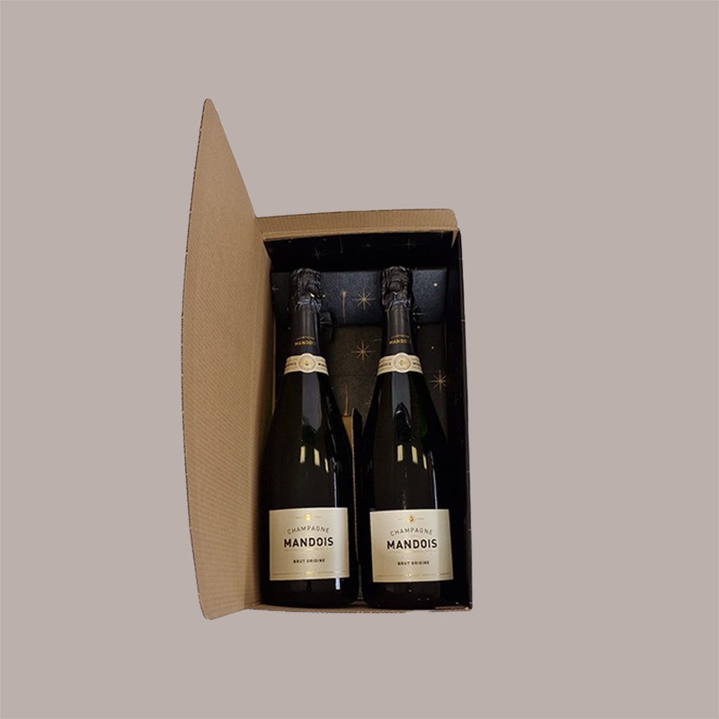 5 Pz Scatola Porta 2 Bottiglie 750 ml Olio Vino Cantinetta stesa in Cartoncino Nero Grafica Stelle Oro 340x180H90mm [6b141b8f]
