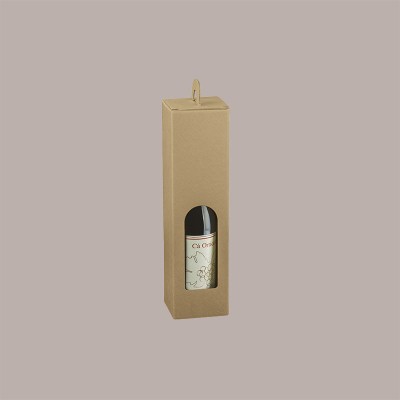 Scatola Astuccio Porta 1 Bottiglia 750 ml Olio Vino in Cartoncino Avana Liscio con Finestra e Manico 90x90H340mm 10 p [b784c5d2]