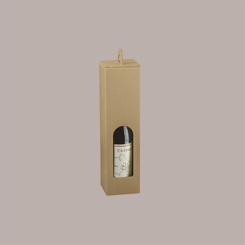 Scatola Astuccio Porta 1 Bottiglia 750 ml Olio Vino in Cartoncino Avana Liscio con Finestra e Manico 90x90H340mm 10 p [b784c5d2]