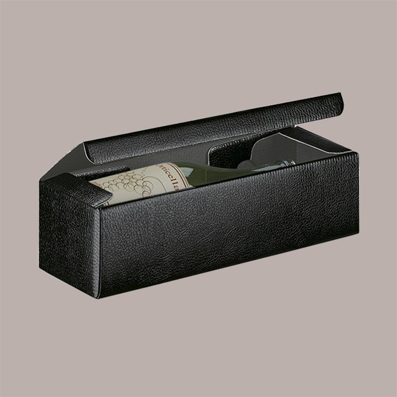 Scatola Astuccio Porta 1 Bottiglia 750 ml Olio Vino Cantinetta Stesa in Carta Nero Effetto Pelle 340x90H90mm 10 Pezzi [2f6c2b83]