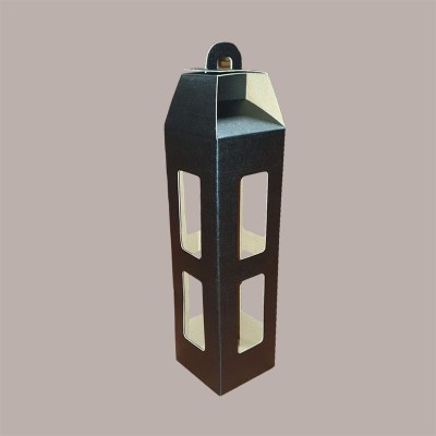 Scatola Astuccio Porta 1 Bottiglia 750 ml Olio Vino Cartoncino grafica Seta Nero a forma Lanterna 90x90H350mm 10 Pezz [59ad651e]