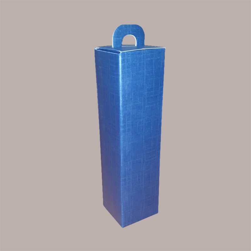 Scatola Astuccio Porta 1 Bottiglia 750 ml  in Carta Grafica Juta Blu con Manico 90x90H340mm 10 Pezzi [dcfb8fbc]