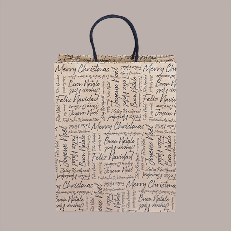20 Pz Shopper Borsa Porta 3 Bottiglie 750 ml con Manico Cordino avana grafica Natale Words 275x95H380mm [616f9fb6]